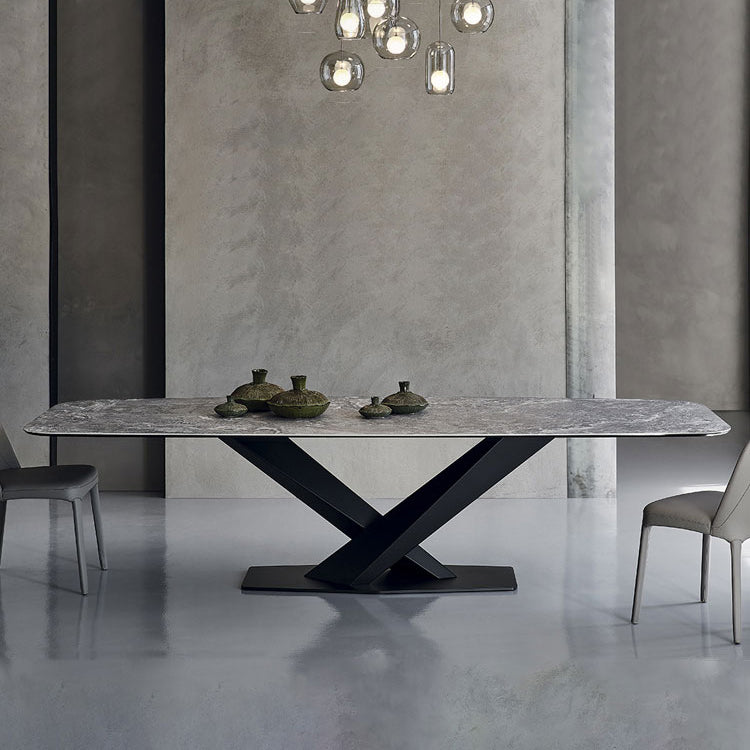 Rectangle Contemporary Dining Room Table Sintered Stone Table with Black Pedestal Base Clearhalo ' dining_table' 'Dining Tables & Seating' 'Dining Tables' 'furn' 'furn_dining_table' 'Furniture' 'furniture_dining_table' 'Kitchen & Dining Furniture' 'kitchen&dining_furn' 'kitchen' 'kitchen_dining_table' 4159135