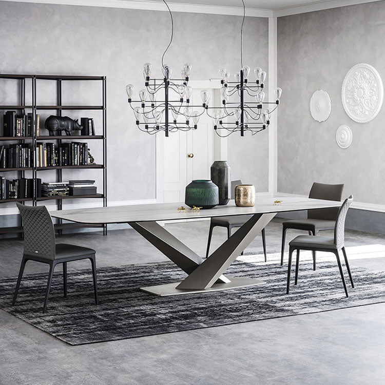 Rectangle Contemporary Dining Room Table Sintered Stone Table with Black Pedestal Base Clearhalo ' dining_table' 'Dining Tables & Seating' 'Dining Tables' 'furn' 'furn_dining_table' 'Furniture' 'furniture_dining_table' 'Kitchen & Dining Furniture' 'kitchen&dining_furn' 'kitchen' 'kitchen_dining_table' 4159137