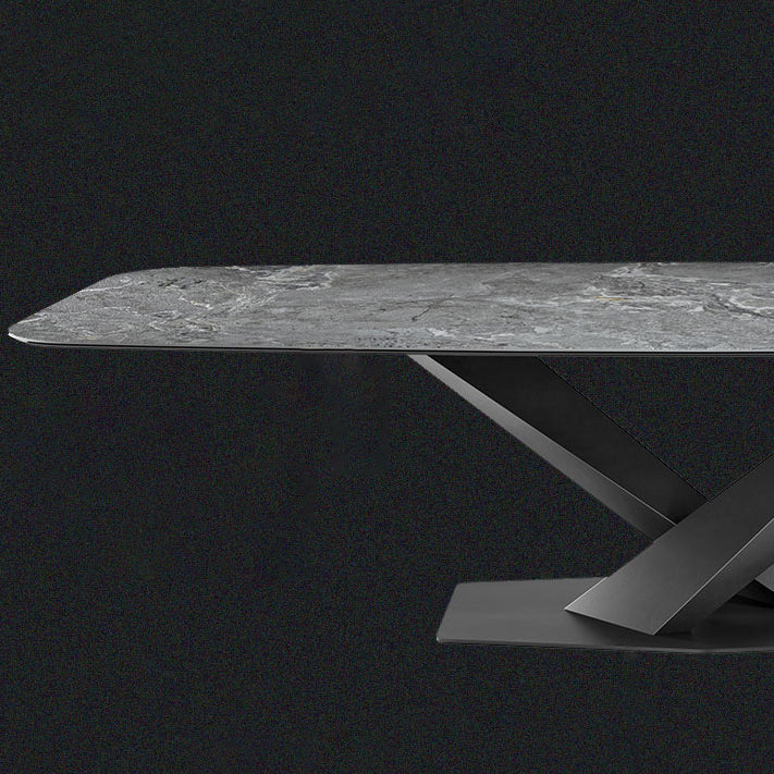 Rectangle Contemporary Dining Room Table Sintered Stone Table with Black Pedestal Base Clearhalo ' dining_table' 'Dining Tables & Seating' 'Dining Tables' 'furn' 'furn_dining_table' 'Furniture' 'furniture_dining_table' 'Kitchen & Dining Furniture' 'kitchen&dining_furn' 'kitchen' 'kitchen_dining_table' 4159138