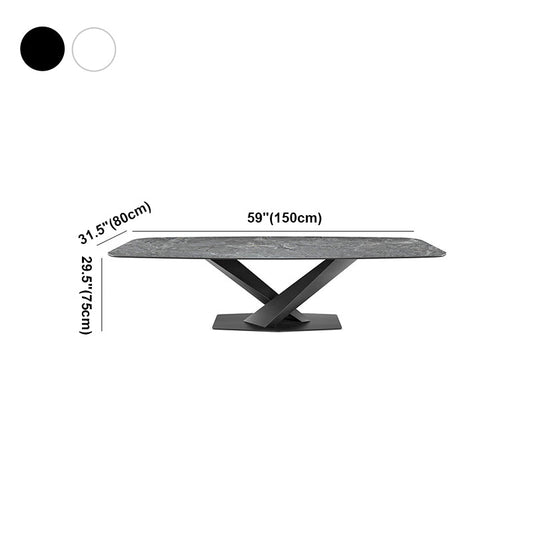 Rectangle Contemporary Dining Room Table Sintered Stone Table with Black Pedestal Base