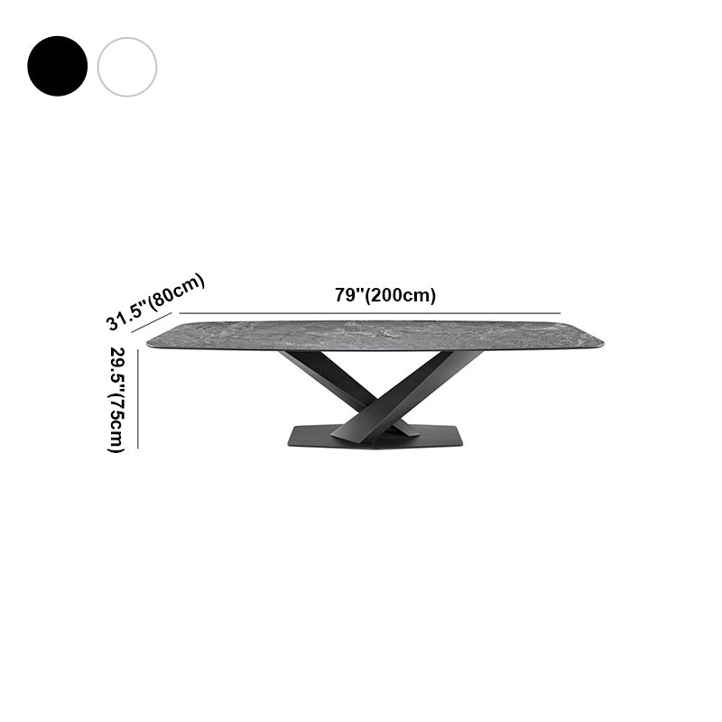 Rectangle Contemporary Dining Room Table Sintered Stone Table with Black Pedestal Base Clearhalo ' dining_table' 'Dining Tables & Seating' 'Dining Tables' 'furn' 'furn_dining_table' 'Furniture' 'furniture_dining_table' 'Kitchen & Dining Furniture' 'kitchen&dining_furn' 'kitchen' 'kitchen_dining_table' 4159144