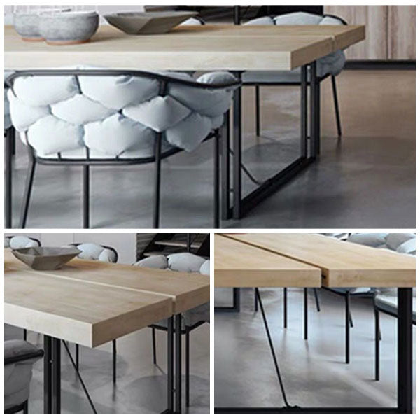 Rectangle Industrial Dining Room Table Pine Solid Wood Table with Black Double Pedestal Clearhalo ' dining_table' 'Dining Tables & Seating' 'Dining Tables' 'furn' 'furn_dining_table' 'Furniture' 'furniture_dining_table' 'Kitchen & Dining Furniture' 'kitchen&dining_furn' 'kitchen' 'kitchen_dining_table' 4159185