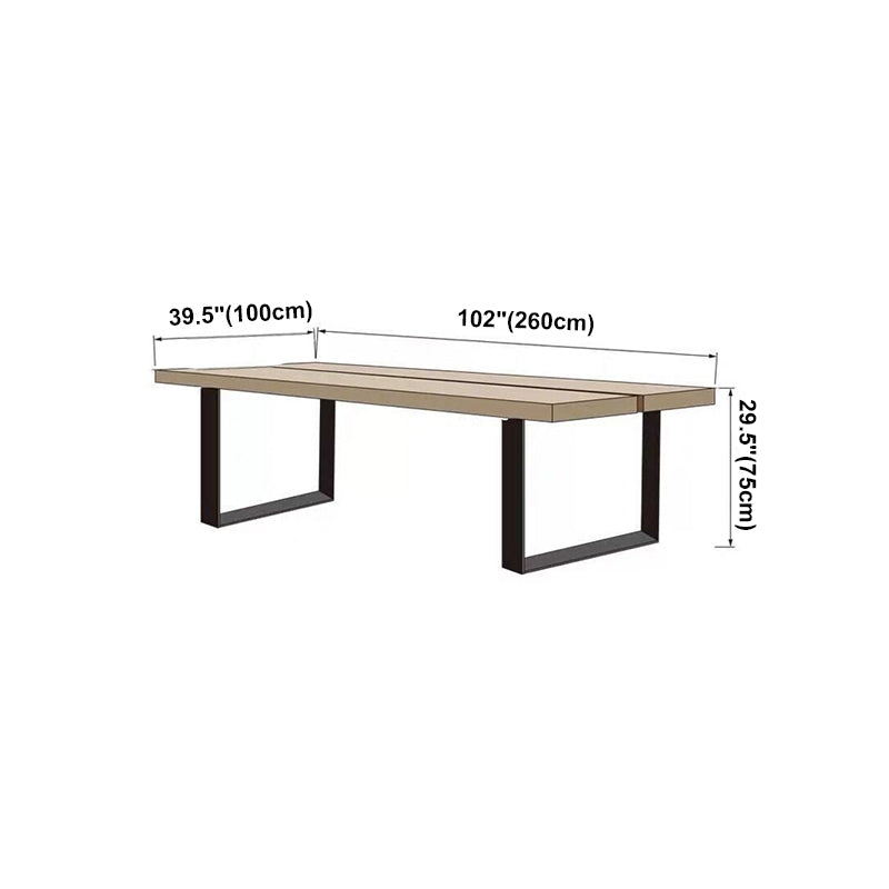 Rectangle Industrial Dining Room Table Pine Solid Wood Table with Black Double Pedestal Clearhalo ' dining_table' 'Dining Tables & Seating' 'Dining Tables' 'furn' 'furn_dining_table' 'Furniture' 'furniture_dining_table' 'Kitchen & Dining Furniture' 'kitchen&dining_furn' 'kitchen' 'kitchen_dining_table' 4159194