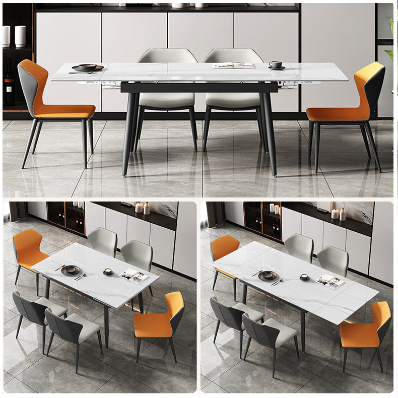 Modern Style White Dining Table Rectangle Sintered Stone Drop-Leaf Dining Table with 4 Legs Clearhalo ' dining_table' 'Dining Tables & Seating' 'Dining Tables' 'furn' 'furn_dining_table' 'Furniture' 'furniture_dining_table' 'Kitchen & Dining Furniture' 'kitchen&dining_furn' 'kitchen' 'kitchen_dining_table' 4159200