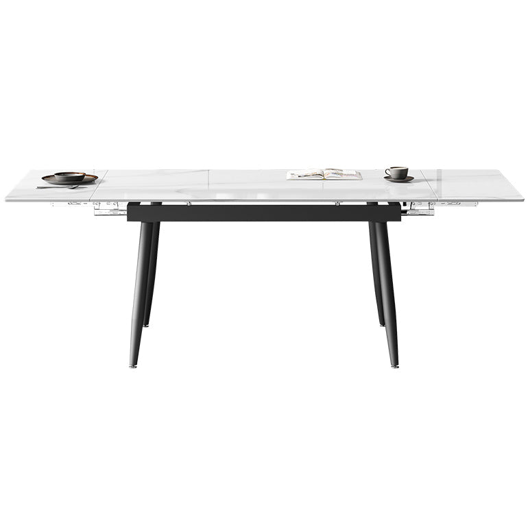 Modern Style White Dining Table Rectangle Sintered Stone Drop-Leaf Dining Table with 4 Legs Without Chairs Clearhalo ' dining_table' 'Dining Tables & Seating' 'Dining Tables' 'furn' 'furn_dining_table' 'Furniture' 'furniture_dining_table' 'Kitchen & Dining Furniture' 'kitchen&dining_furn' 'kitchen' 'kitchen_dining_table' 4159201