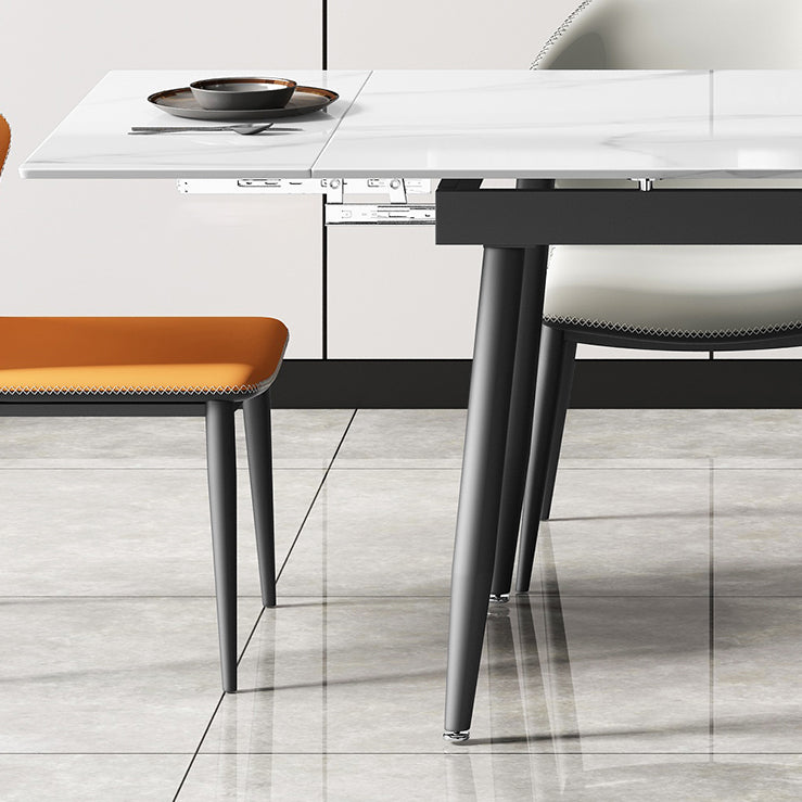 Modern Style White Dining Table Rectangle Sintered Stone Drop-Leaf Dining Table with 4 Legs Clearhalo ' dining_table' 'Dining Tables & Seating' 'Dining Tables' 'furn' 'furn_dining_table' 'Furniture' 'furniture_dining_table' 'Kitchen & Dining Furniture' 'kitchen&dining_furn' 'kitchen' 'kitchen_dining_table' 4159202