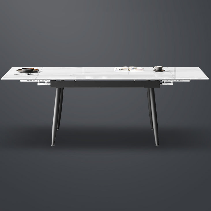 Modern Style White Dining Table Rectangle Sintered Stone Drop-Leaf Dining Table with 4 Legs Clearhalo ' dining_table' 'Dining Tables & Seating' 'Dining Tables' 'furn' 'furn_dining_table' 'Furniture' 'furniture_dining_table' 'Kitchen & Dining Furniture' 'kitchen&dining_furn' 'kitchen' 'kitchen_dining_table' 4159205