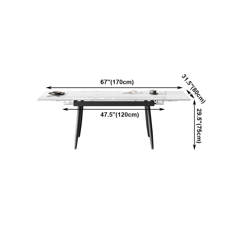 Modern Style White Dining Table Rectangle Sintered Stone Drop-Leaf Dining Table with 4 Legs Clearhalo ' dining_table' 'Dining Tables & Seating' 'Dining Tables' 'furn' 'furn_dining_table' 'Furniture' 'furniture_dining_table' 'Kitchen & Dining Furniture' 'kitchen&dining_furn' 'kitchen' 'kitchen_dining_table' 4159207