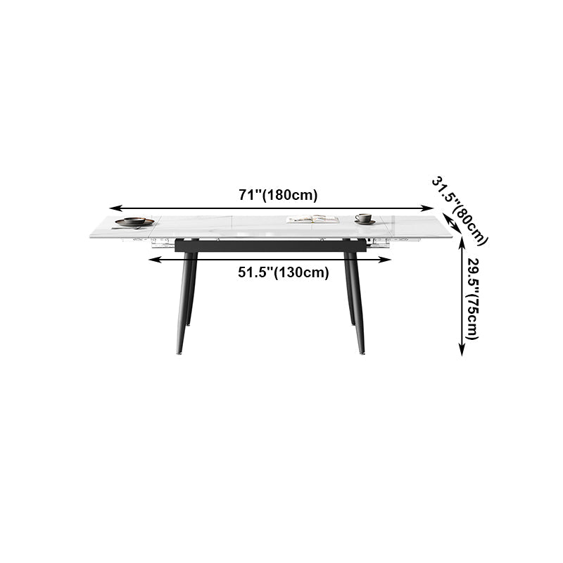 Modern Style White Dining Table Rectangle Sintered Stone Drop-Leaf Dining Table with 4 Legs Clearhalo ' dining_table' 'Dining Tables & Seating' 'Dining Tables' 'furn' 'furn_dining_table' 'Furniture' 'furniture_dining_table' 'Kitchen & Dining Furniture' 'kitchen&dining_furn' 'kitchen' 'kitchen_dining_table' 4159208