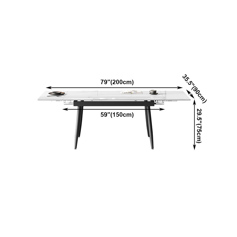 Modern Style White Dining Table Rectangle Sintered Stone Drop-Leaf Dining Table with 4 Legs Clearhalo ' dining_table' 'Dining Tables & Seating' 'Dining Tables' 'furn' 'furn_dining_table' 'Furniture' 'furniture_dining_table' 'Kitchen & Dining Furniture' 'kitchen&dining_furn' 'kitchen' 'kitchen_dining_table' 4159209