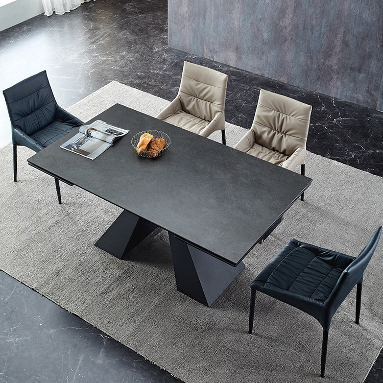 Modern Style Gray Dining Table Rectangle Sintered Stone Dining Table with Black Frame Clearhalo ' dining_table' 'Dining Tables & Seating' 'Dining Tables' 'furn' 'furn_dining_table' 'Furniture' 'furniture_dining_table' 'Kitchen & Dining Furniture' 'kitchen&dining_furn' 'kitchen' 'kitchen_dining_table' 4159212