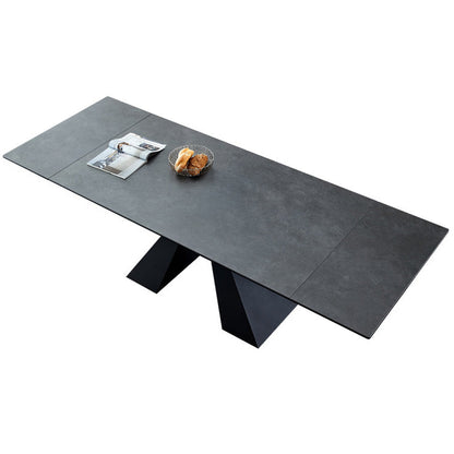 Modern Style Gray Dining Table Rectangle Sintered Stone Dining Table with Black Frame Without Chairs Clearhalo ' dining_table' 'Dining Tables & Seating' 'Dining Tables' 'furn' 'furn_dining_table' 'Furniture' 'furniture_dining_table' 'Kitchen & Dining Furniture' 'kitchen&dining_furn' 'kitchen' 'kitchen_dining_table' 4159214