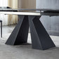 Modern Style Gray Dining Table Rectangle Sintered Stone Dining Table with Black Frame Clearhalo ' dining_table' 'Dining Tables & Seating' 'Dining Tables' 'furn' 'furn_dining_table' 'Furniture' 'furniture_dining_table' 'Kitchen & Dining Furniture' 'kitchen&dining_furn' 'kitchen' 'kitchen_dining_table' 4159218