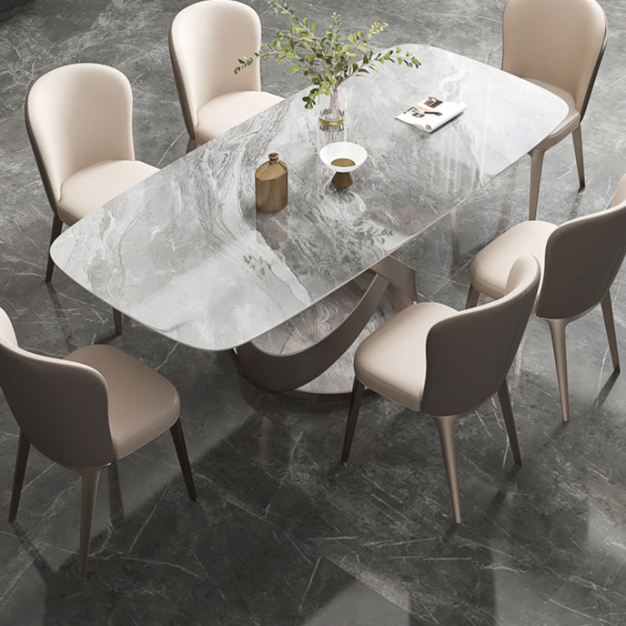 Traditional Luxury Dining Table Gray Rectangle Sintered Stone Dining Table with Pedestal Base Clearhalo ' dining_table' 'Dining Tables & Seating' 'Dining Tables' 'furn' 'furn_dining_table' 'Furniture' 'furniture_dining_table' 'Kitchen & Dining Furniture' 'kitchen&dining_furn' 'kitchen' 'kitchen_dining_table' 4159239