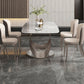Traditional Luxury Dining Table Gray Rectangle Sintered Stone Dining Table with Pedestal Base Clearhalo ' dining_table' 'Dining Tables & Seating' 'Dining Tables' 'furn' 'furn_dining_table' 'Furniture' 'furniture_dining_table' 'Kitchen & Dining Furniture' 'kitchen&dining_furn' 'kitchen' 'kitchen_dining_table' 4159242