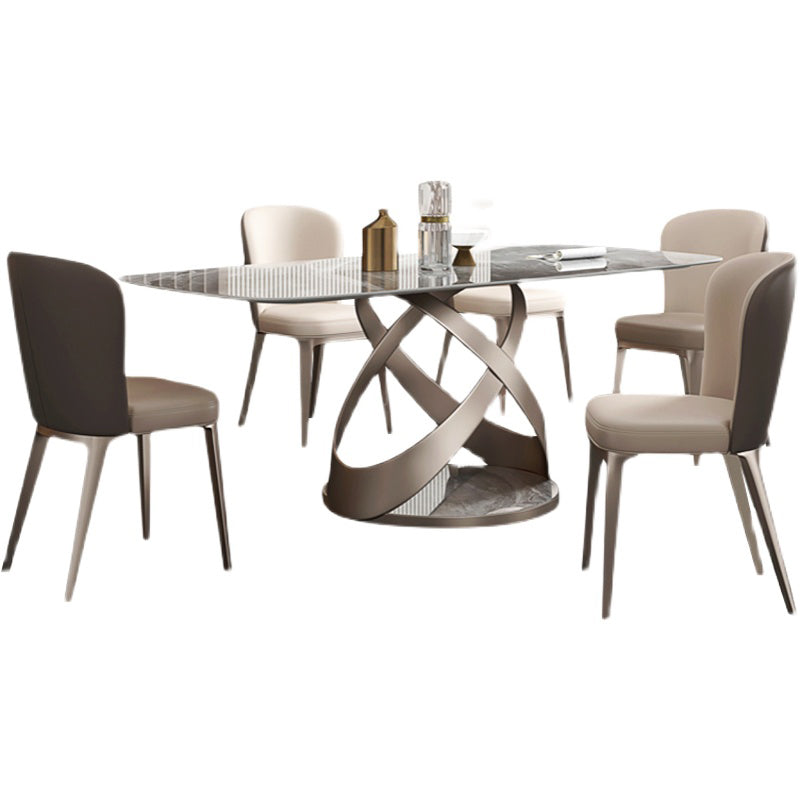 Traditional Luxury Dining Table Gray Rectangle Sintered Stone Dining Table with Pedestal Base Clearhalo ' dining_table' 'Dining Tables & Seating' 'Dining Tables' 'furn' 'furn_dining_table' 'Furniture' 'furniture_dining_table' 'Kitchen & Dining Furniture' 'kitchen&dining_furn' 'kitchen' 'kitchen_dining_table' 4159246