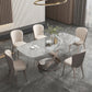 Traditional Luxury Dining Table Gray Rectangle Sintered Stone Dining Table with Pedestal Base Clearhalo ' dining_table' 'Dining Tables & Seating' 'Dining Tables' 'furn' 'furn_dining_table' 'Furniture' 'furniture_dining_table' 'Kitchen & Dining Furniture' 'kitchen&dining_furn' 'kitchen' 'kitchen_dining_table' 4159248