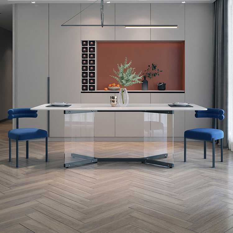 Modern Style White Dining Table Rectangle Sintered Stone Table with Acrylic Base Clearhalo ' dining_table' 'Dining Tables & Seating' 'Dining Tables' 'furn' 'furn_dining_table' 'Furniture' 'furniture_dining_table' 'Kitchen & Dining Furniture' 'kitchen&dining_furn' 'kitchen' 'kitchen_dining_table' 4159253
