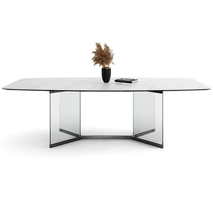 Modern Style White Dining Table Rectangle Sintered Stone Table with Acrylic Base Without Chairs Clearhalo ' dining_table' 'Dining Tables & Seating' 'Dining Tables' 'furn' 'furn_dining_table' 'Furniture' 'furniture_dining_table' 'Kitchen & Dining Furniture' 'kitchen&dining_furn' 'kitchen' 'kitchen_dining_table' 4159256