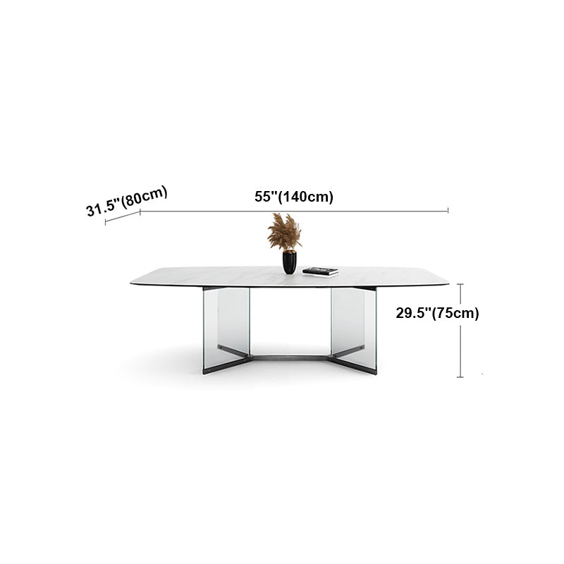 Modern Style White Dining Table Rectangle Sintered Stone Table with Acrylic Base Clearhalo ' dining_table' 'Dining Tables & Seating' 'Dining Tables' 'furn' 'furn_dining_table' 'Furniture' 'furniture_dining_table' 'Kitchen & Dining Furniture' 'kitchen&dining_furn' 'kitchen' 'kitchen_dining_table' 4159262