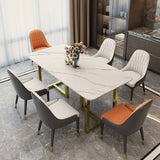 Rectangle Traditional Luxury Dining Table White Sintered Stone Table with Gold Double Pedestal Clearhalo ' dining_table' 'Dining Tables & Seating' 'Dining Tables' 'furn' 'furn_dining_table' 'Furniture' 'furniture_dining_table' 'Kitchen & Dining Furniture' 'kitchen&dining_furn' 'kitchen' 'kitchen_dining_table' 4159263