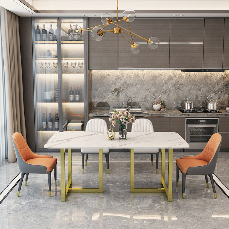 Rectangle Traditional Luxury Dining Table White Sintered Stone Table with Gold Double Pedestal Clearhalo ' dining_table' 'Dining Tables & Seating' 'Dining Tables' 'furn' 'furn_dining_table' 'Furniture' 'furniture_dining_table' 'Kitchen & Dining Furniture' 'kitchen&dining_furn' 'kitchen' 'kitchen_dining_table' 4159265