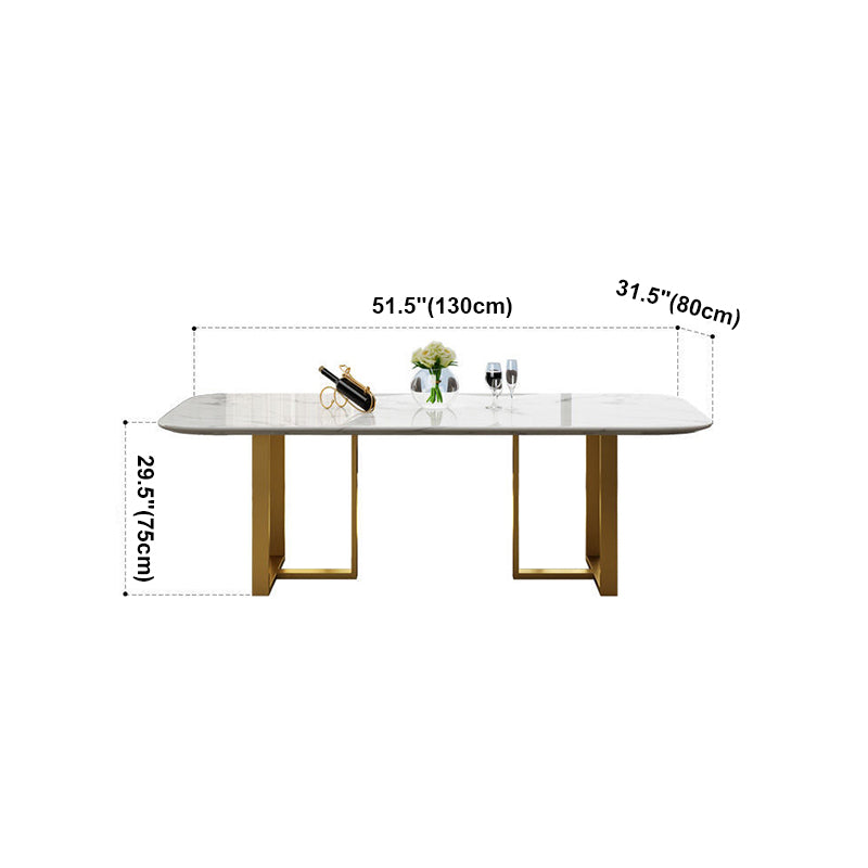 Rectangle Traditional Luxury Dining Table White Sintered Stone Table with Gold Double Pedestal Clearhalo ' dining_table' 'Dining Tables & Seating' 'Dining Tables' 'furn' 'furn_dining_table' 'Furniture' 'furniture_dining_table' 'Kitchen & Dining Furniture' 'kitchen&dining_furn' 'kitchen' 'kitchen_dining_table' 4159269