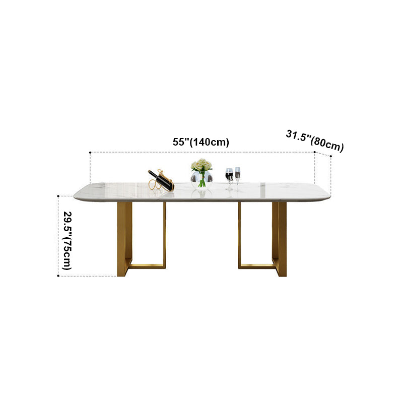 Rectangle Traditional Luxury Dining Table White Sintered Stone Table with Gold Double Pedestal Clearhalo ' dining_table' 'Dining Tables & Seating' 'Dining Tables' 'furn' 'furn_dining_table' 'Furniture' 'furniture_dining_table' 'Kitchen & Dining Furniture' 'kitchen&dining_furn' 'kitchen' 'kitchen_dining_table' 4159270