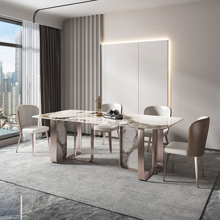 Traditional Luxury Dining Table Sintered Stone Rectangle Dining Table with Rose Gold Frame Clearhalo ' dining_table' 'Dining Tables & Seating' 'Dining Tables' 'furn' 'furn_dining_table' 'Furniture' 'furniture_dining_table' 'Kitchen & Dining Furniture' 'kitchen&dining_furn' 'kitchen' 'kitchen_dining_table' 4159274