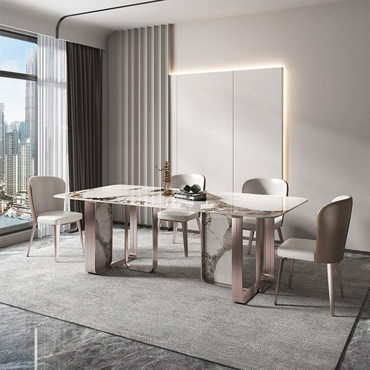 Traditional Luxury Dining Table Sintered Stone Rectangle Dining Table with Rose Gold Frame