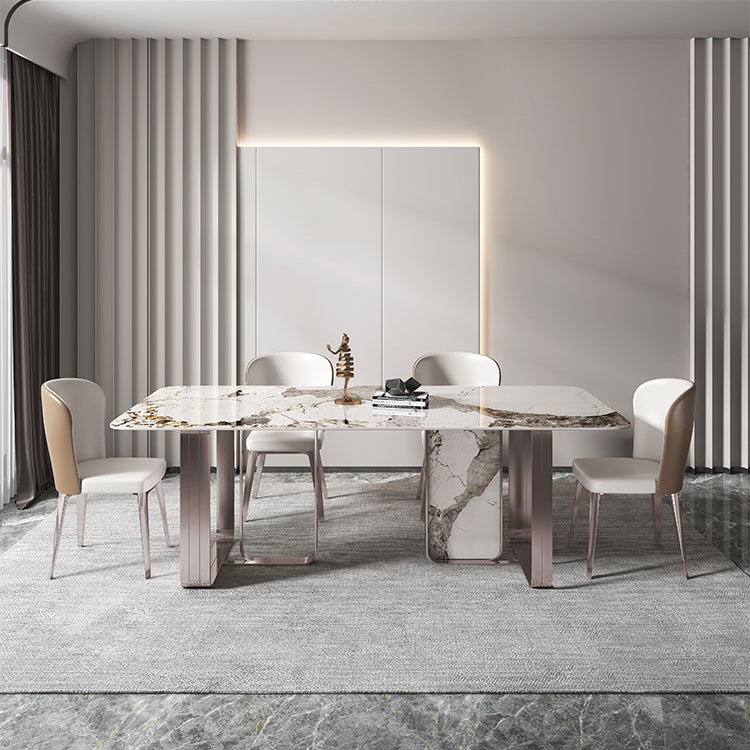 Traditional Luxury Dining Table Sintered Stone Rectangle Dining Table with Rose Gold Frame Clearhalo ' dining_table' 'Dining Tables & Seating' 'Dining Tables' 'furn' 'furn_dining_table' 'Furniture' 'furniture_dining_table' 'Kitchen & Dining Furniture' 'kitchen&dining_furn' 'kitchen' 'kitchen_dining_table' 4159275