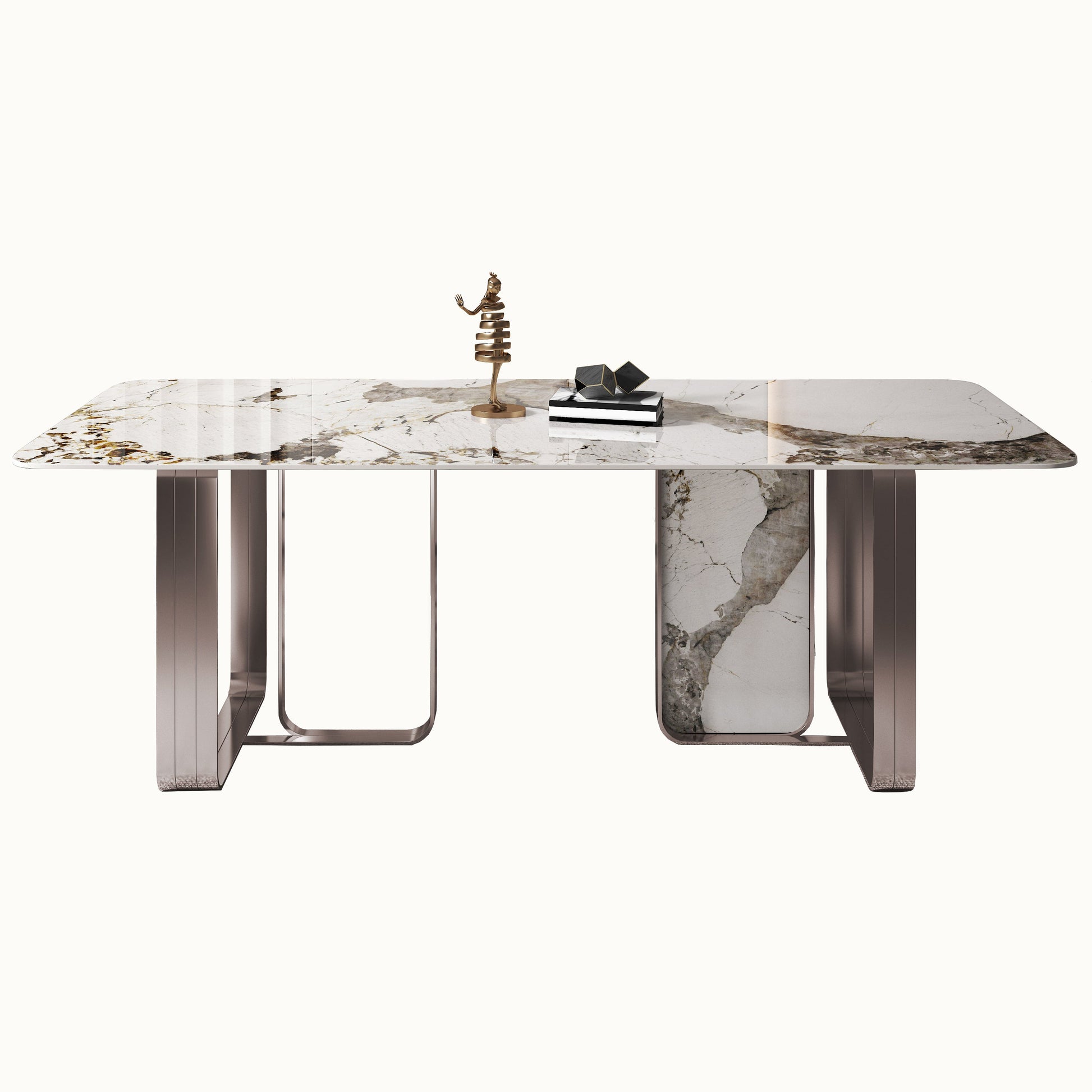 Traditional Luxury Dining Table Sintered Stone Rectangle Dining Table with Rose Gold Frame Without Chairs Clearhalo ' dining_table' 'Dining Tables & Seating' 'Dining Tables' 'furn' 'furn_dining_table' 'Furniture' 'furniture_dining_table' 'Kitchen & Dining Furniture' 'kitchen&dining_furn' 'kitchen' 'kitchen_dining_table' 4159277