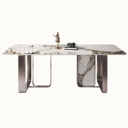 Traditional Luxury Dining Table Sintered Stone Rectangle Dining Table with Rose Gold Frame Without Chairs Clearhalo ' dining_table' 'Dining Tables & Seating' 'Dining Tables' 'furn' 'furn_dining_table' 'Furniture' 'furniture_dining_table' 'Kitchen & Dining Furniture' 'kitchen&dining_furn' 'kitchen' 'kitchen_dining_table' 4159277