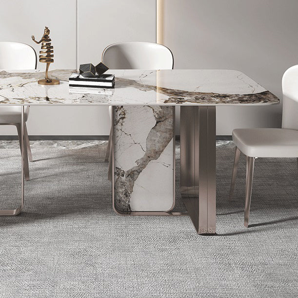 Traditional Luxury Dining Table Sintered Stone Rectangle Dining Table with Rose Gold Frame Clearhalo ' dining_table' 'Dining Tables & Seating' 'Dining Tables' 'furn' 'furn_dining_table' 'Furniture' 'furniture_dining_table' 'Kitchen & Dining Furniture' 'kitchen&dining_furn' 'kitchen' 'kitchen_dining_table' 4159278