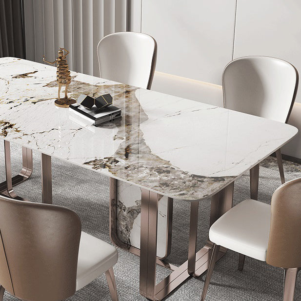 Traditional Luxury Dining Table Sintered Stone Rectangle Dining Table with Rose Gold Frame Clearhalo ' dining_table' 'Dining Tables & Seating' 'Dining Tables' 'furn' 'furn_dining_table' 'Furniture' 'furniture_dining_table' 'Kitchen & Dining Furniture' 'kitchen&dining_furn' 'kitchen' 'kitchen_dining_table' 4159279