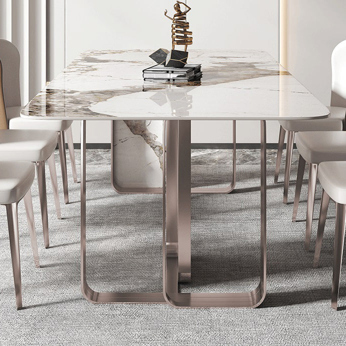 Traditional Luxury Dining Table Sintered Stone Rectangle Dining Table with Rose Gold Frame Clearhalo ' dining_table' 'Dining Tables & Seating' 'Dining Tables' 'furn' 'furn_dining_table' 'Furniture' 'furniture_dining_table' 'Kitchen & Dining Furniture' 'kitchen&dining_furn' 'kitchen' 'kitchen_dining_table' 4159281