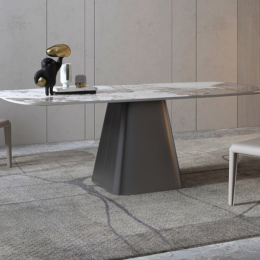 Modern Style Rectangle Dining Table Sintered Stone Pedestal Dining Table for Home Use