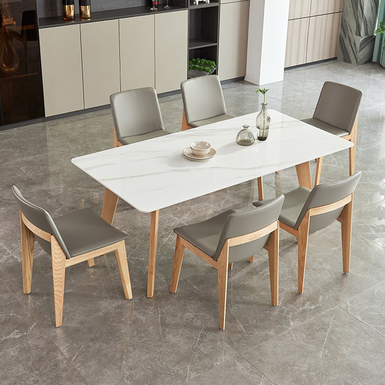 Rectangle Contemporary Dining Room Table White Sintered Stone Table with Ash Solid Wood Base Clearhalo ' dining_table' 'Dining Tables & Seating' 'Dining Tables' 'furn' 'furn_dining_table' 'Furniture' 'furniture_dining_table' 'Kitchen & Dining Furniture' 'kitchen&dining_furn' 'kitchen' 'kitchen_dining_table' 4159317