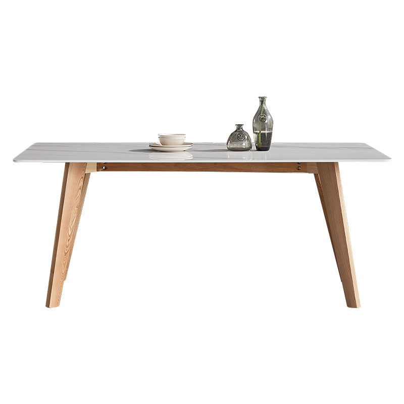 Rectangle Contemporary Dining Room Table White Sintered Stone Table with Ash Solid Wood Base Without Chairs Clearhalo ' dining_table' 'Dining Tables & Seating' 'Dining Tables' 'furn' 'furn_dining_table' 'Furniture' 'furniture_dining_table' 'Kitchen & Dining Furniture' 'kitchen&dining_furn' 'kitchen' 'kitchen_dining_table' 4159321