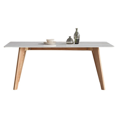 Rectangle Contemporary Dining Room Table White Sintered Stone Table with Ash Solid Wood Base Without Chairs Clearhalo ' dining_table' 'Dining Tables & Seating' 'Dining Tables' 'furn' 'furn_dining_table' 'Furniture' 'furniture_dining_table' 'Kitchen & Dining Furniture' 'kitchen&dining_furn' 'kitchen' 'kitchen_dining_table' 4159321