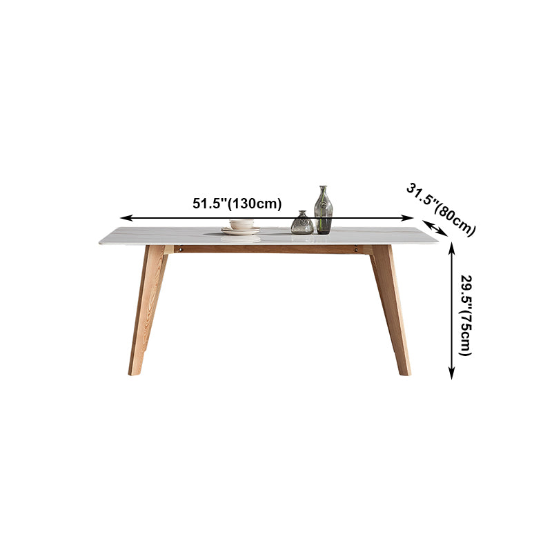Rectangle Contemporary Dining Room Table White Sintered Stone Table with Ash Solid Wood Base Clearhalo ' dining_table' 'Dining Tables & Seating' 'Dining Tables' 'furn' 'furn_dining_table' 'Furniture' 'furniture_dining_table' 'Kitchen & Dining Furniture' 'kitchen&dining_furn' 'kitchen' 'kitchen_dining_table' 4159327