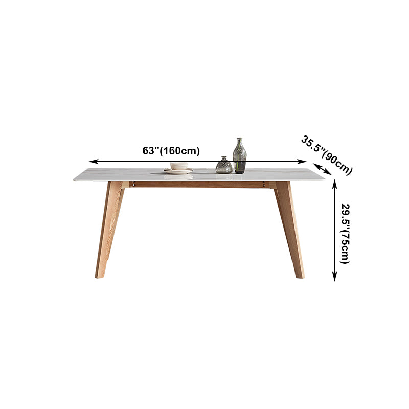 Rectangle Contemporary Dining Room Table White Sintered Stone Table with Ash Solid Wood Base Clearhalo ' dining_table' 'Dining Tables & Seating' 'Dining Tables' 'furn' 'furn_dining_table' 'Furniture' 'furniture_dining_table' 'Kitchen & Dining Furniture' 'kitchen&dining_furn' 'kitchen' 'kitchen_dining_table' 4159329