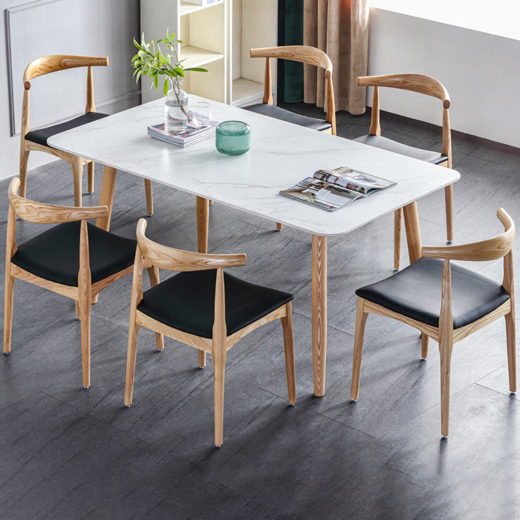 Rectangle Contemporary Dining Table White Sintered Stone Table with Ash Solid Wood Base Clearhalo ' dining_table' 'Dining Tables & Seating' 'Dining Tables' 'furn' 'furn_dining_table' 'Furniture' 'furniture_dining_table' 'Kitchen & Dining Furniture' 'kitchen&dining_furn' 'kitchen' 'kitchen_dining_table' 4159331