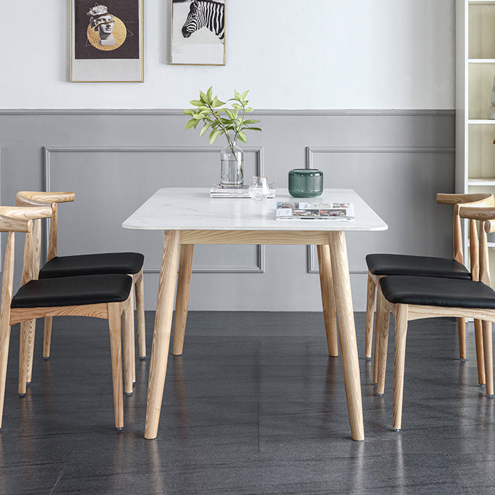 Rectangle Contemporary Dining Table White Sintered Stone Table with Ash Solid Wood Base Clearhalo ' dining_table' 'Dining Tables & Seating' 'Dining Tables' 'furn' 'furn_dining_table' 'Furniture' 'furniture_dining_table' 'Kitchen & Dining Furniture' 'kitchen&dining_furn' 'kitchen' 'kitchen_dining_table' 4159333