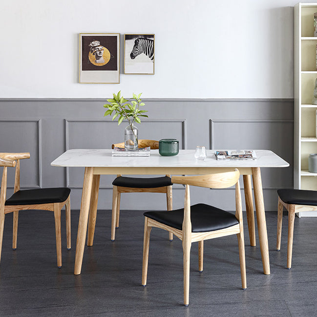 Rectangle Contemporary Dining Table White Sintered Stone Table with Ash Solid Wood Base Clearhalo ' dining_table' 'Dining Tables & Seating' 'Dining Tables' 'furn' 'furn_dining_table' 'Furniture' 'furniture_dining_table' 'Kitchen & Dining Furniture' 'kitchen&dining_furn' 'kitchen' 'kitchen_dining_table' 4159338