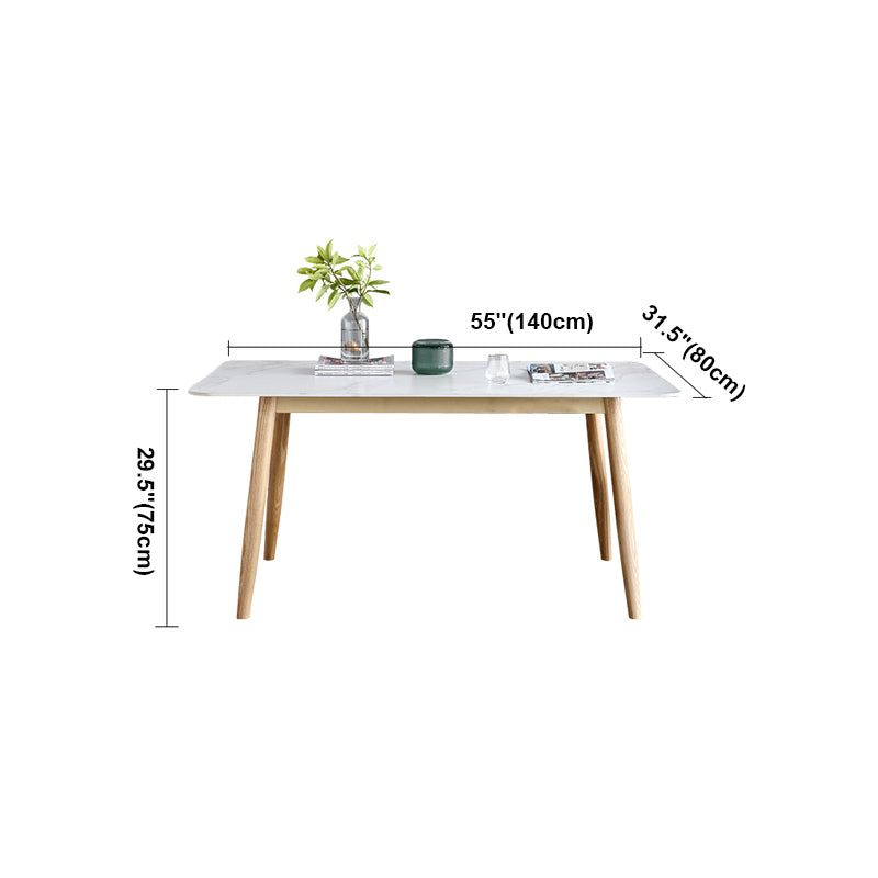 Rectangle Contemporary Dining Table White Sintered Stone Table with Ash Solid Wood Base Clearhalo ' dining_table' 'Dining Tables & Seating' 'Dining Tables' 'furn' 'furn_dining_table' 'Furniture' 'furniture_dining_table' 'Kitchen & Dining Furniture' 'kitchen&dining_furn' 'kitchen' 'kitchen_dining_table' 4159340