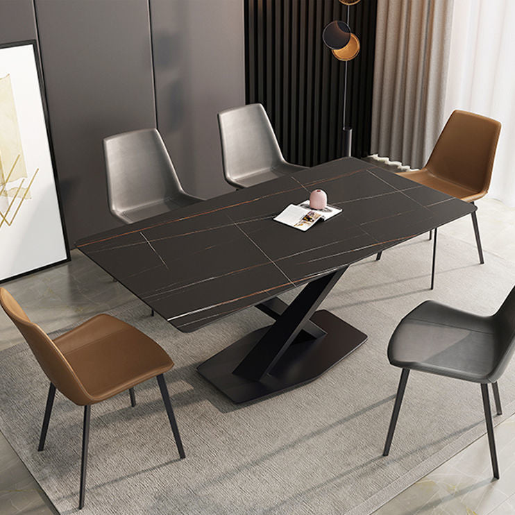 Modern Style Dining Table Rectangle Sintered Stone Dining Table with Black Frame for Home Use Clearhalo ' dining_table' 'Dining Tables & Seating' 'Dining Tables' 'furn' 'furn_dining_table' 'Furniture' 'furniture_dining_table' 'Kitchen & Dining Furniture' 'kitchen&dining_furn' 'kitchen' 'kitchen_dining_table' 4159345