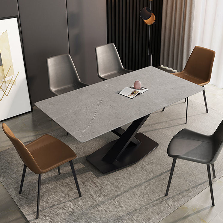 Modern Style Dining Table Rectangle Sintered Stone Dining Table with Black Frame for Home Use Gray Without Chairs Clearhalo ' dining_table' 'Dining Tables & Seating' 'Dining Tables' 'furn' 'furn_dining_table' 'Furniture' 'furniture_dining_table' 'Kitchen & Dining Furniture' 'kitchen&dining_furn' 'kitchen' 'kitchen_dining_table' 4159346
