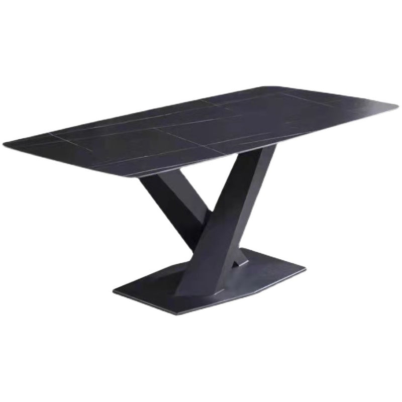 Modern Style Dining Table Rectangle Sintered Stone Dining Table with Black Frame for Home Use Black Gold Without Chairs Clearhalo ' dining_table' 'Dining Tables & Seating' 'Dining Tables' 'furn' 'furn_dining_table' 'Furniture' 'furniture_dining_table' 'Kitchen & Dining Furniture' 'kitchen&dining_furn' 'kitchen' 'kitchen_dining_table' 4159347