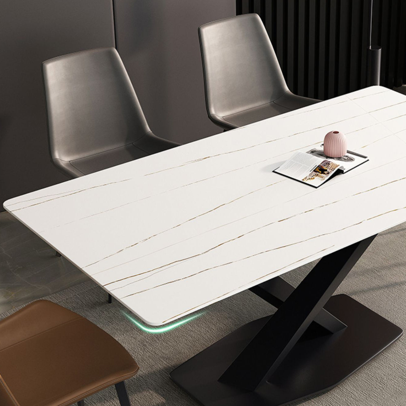 Modern Style Dining Table Rectangle Sintered Stone Dining Table with Black Frame for Home Use Clearhalo ' dining_table' 'Dining Tables & Seating' 'Dining Tables' 'furn' 'furn_dining_table' 'Furniture' 'furniture_dining_table' 'Kitchen & Dining Furniture' 'kitchen&dining_furn' 'kitchen' 'kitchen_dining_table' 4159348